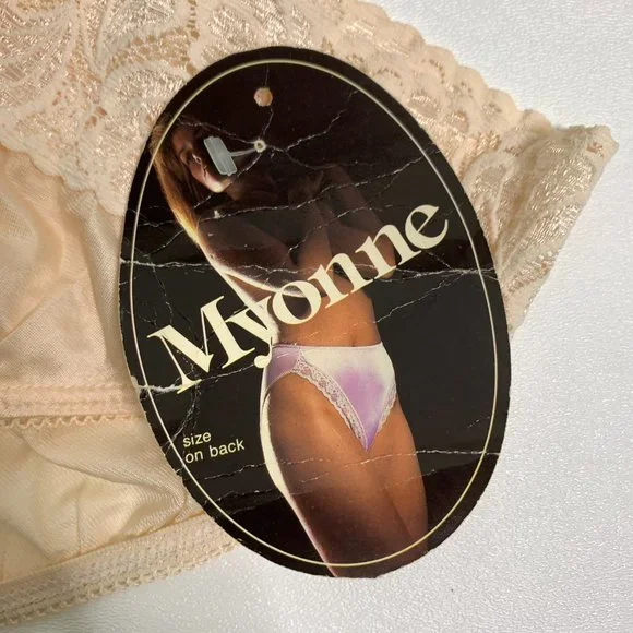 Vintage Myonne Shiny Second Skin High Cut Panties Size Small Satin Lace Trim NEW - Picture 2 of 9